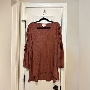 Knox Rose Rust Knit Top with Lace-Up Sleeves